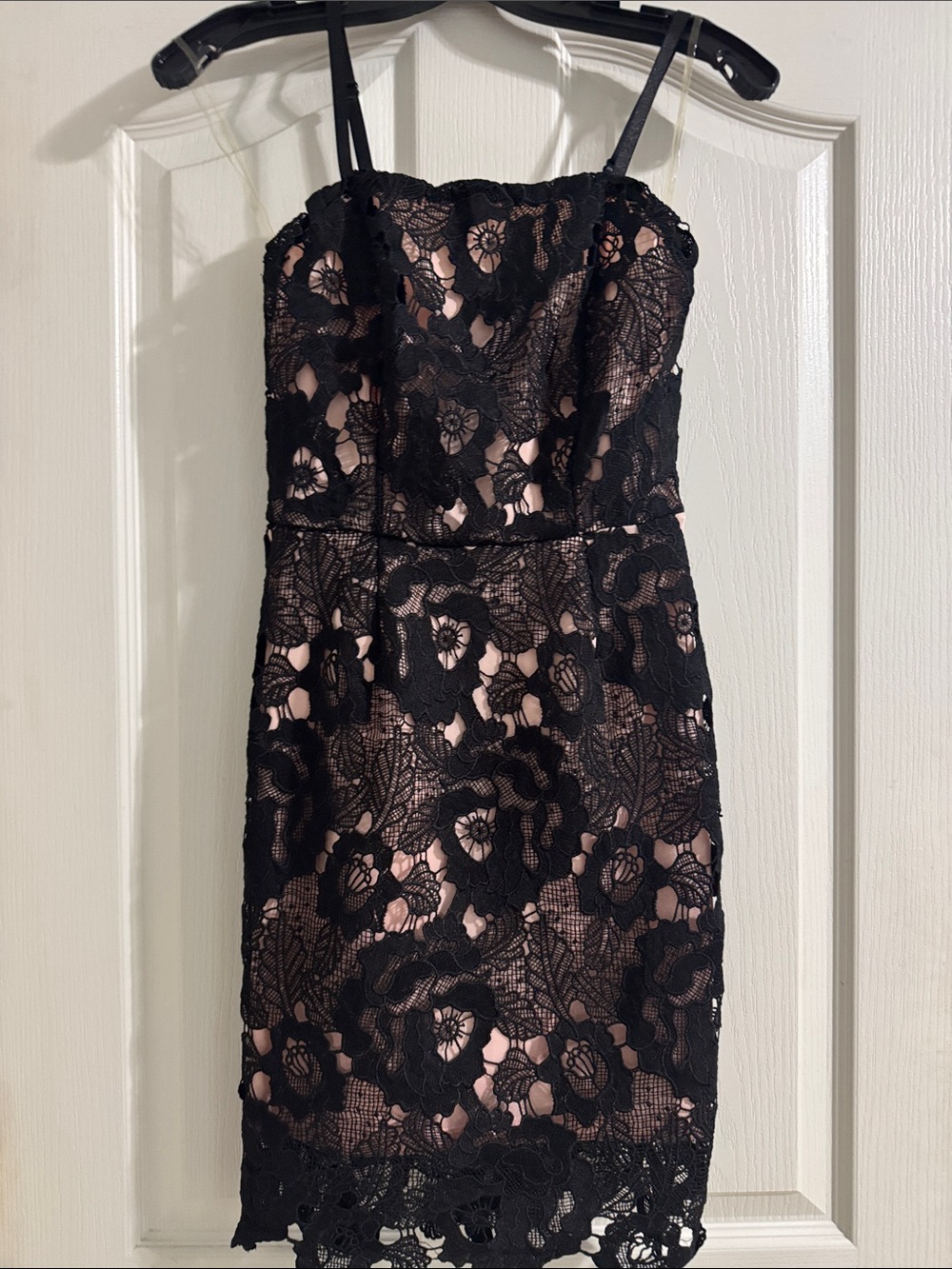 Charlotte Russe Black Lace Over Blush Mini Dress